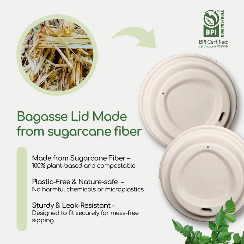 LB LIVING BALANCE Living Balance Certified Compostable Coffee Cups with Bagasse Lids 12 oz â€“ 75 Pack Cups with Stirrers & Integrated Sleeves | Leak Proof, BPA-Free & CPLA Certified Plant-based | To-Go cup for Drinks - Image 5